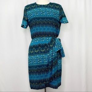 vintage blue floral wrap skirt mini dress [0440]